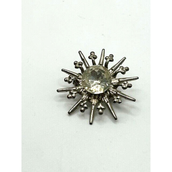 Vintage Silver Atomic Starburst with Rhinestones Booch Pin 1.5" - Picture 3 of 7